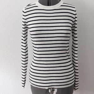 Halogen Black and White Striped Ribbed Sweater